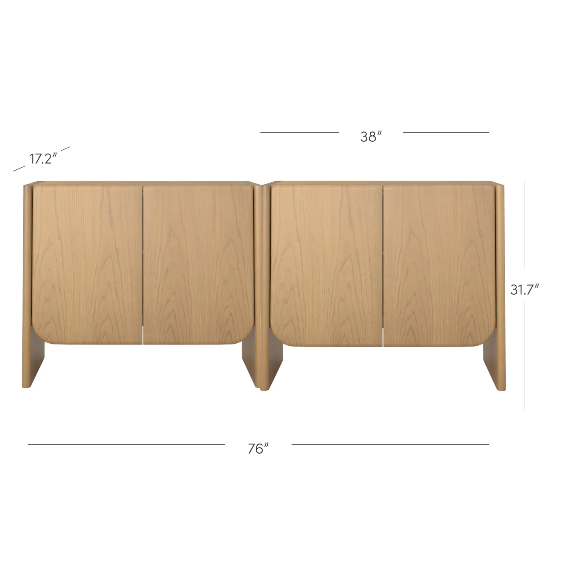 Rounded Wood Accent Cabinet or Kitchen Credenza Raw Oak (Set of 2)