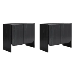 Rounded Wood Cabinet Credenza Black Oak (Set of 2)