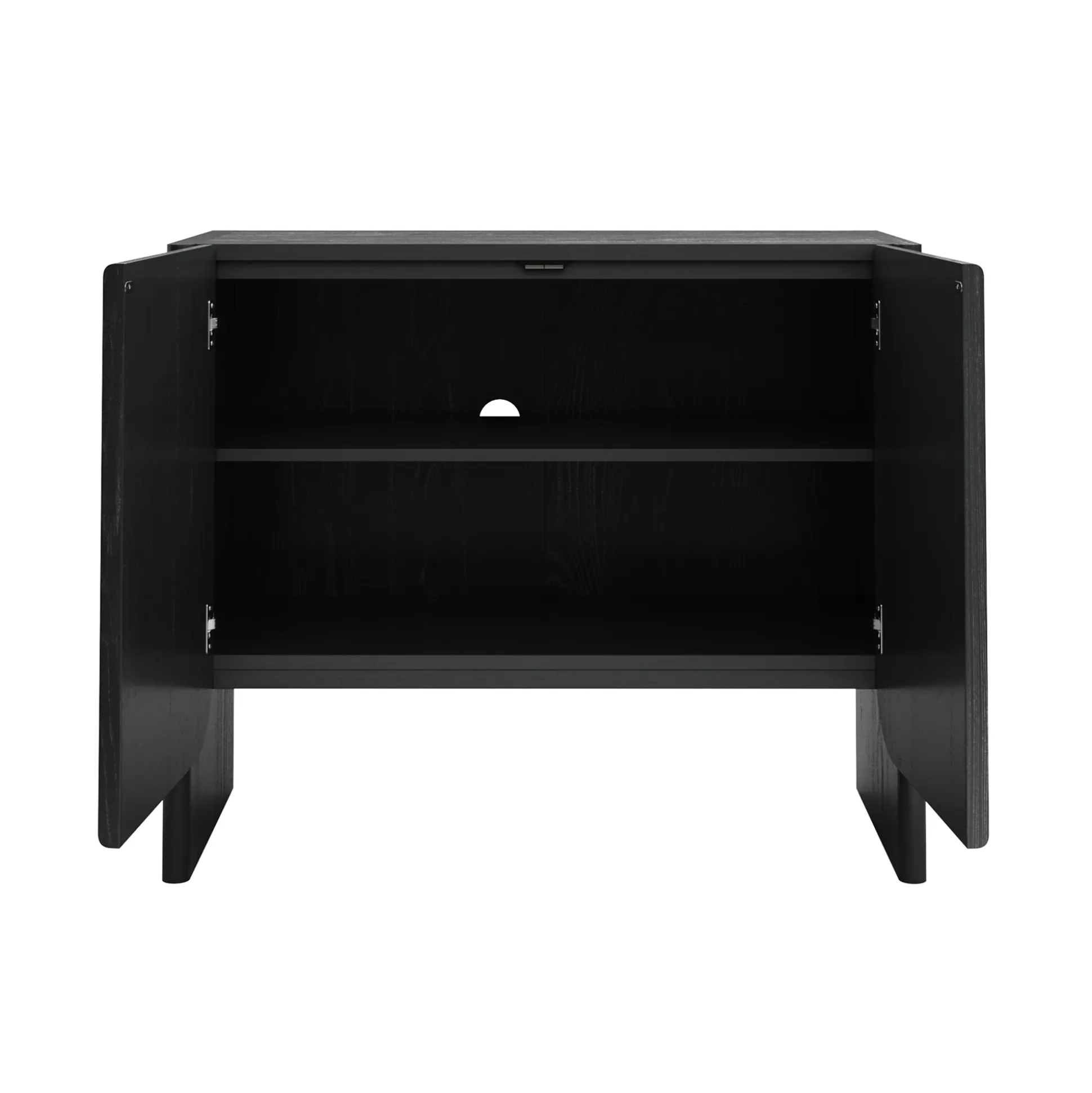 Rounded Wood Cabinet Credenza Black Oak (Set of 3)