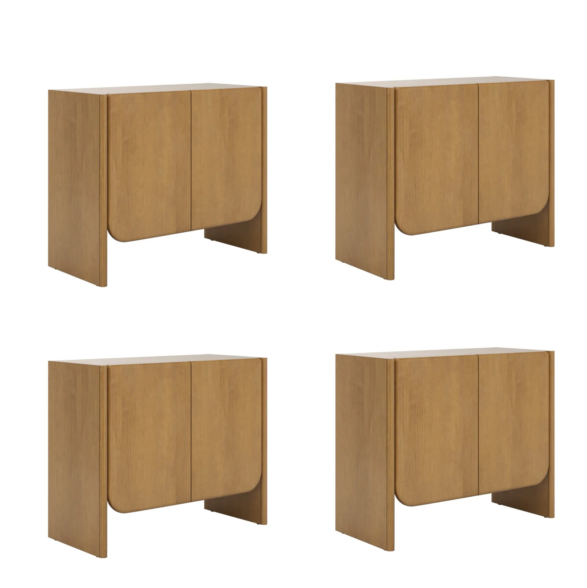 Rounded Wood TV Console Cabinet Light Brown for TVs up to 100"