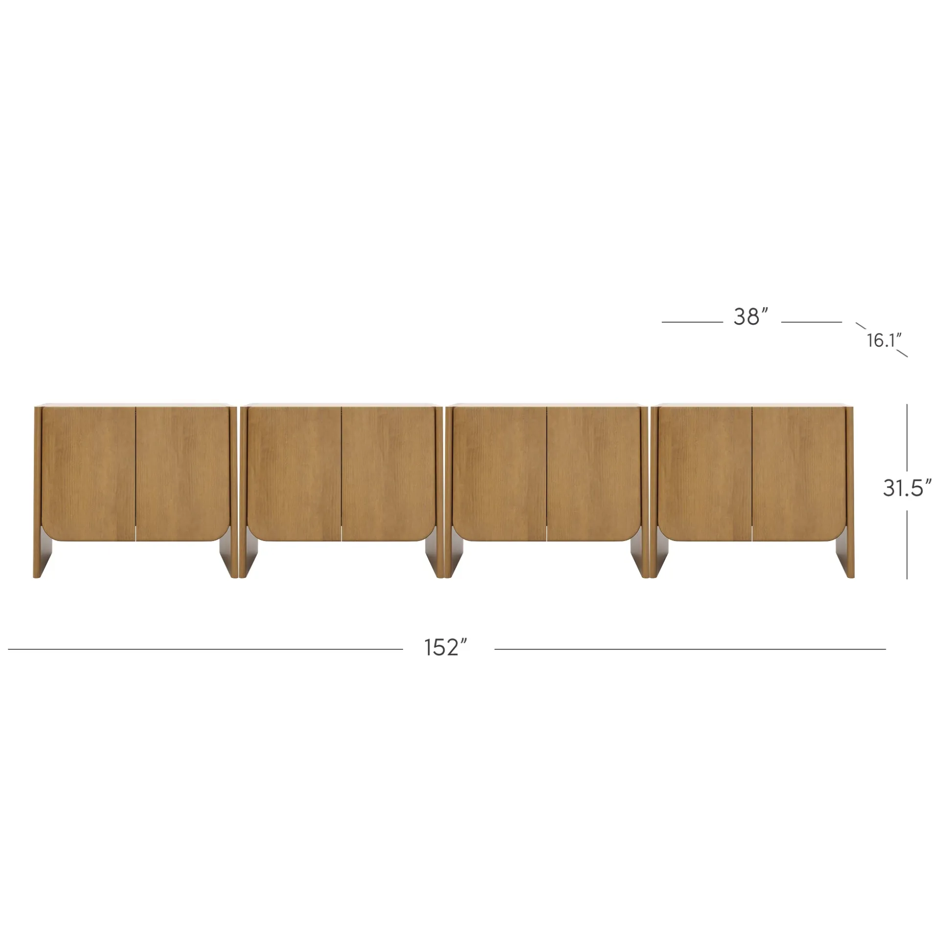 Rounded Wood TV Console Cabinet Light Brown for TVs up to 100"