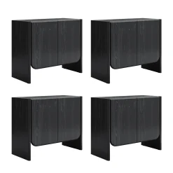 Rounded Wood TV Console Cabinet Black Oak for TVs up to 100