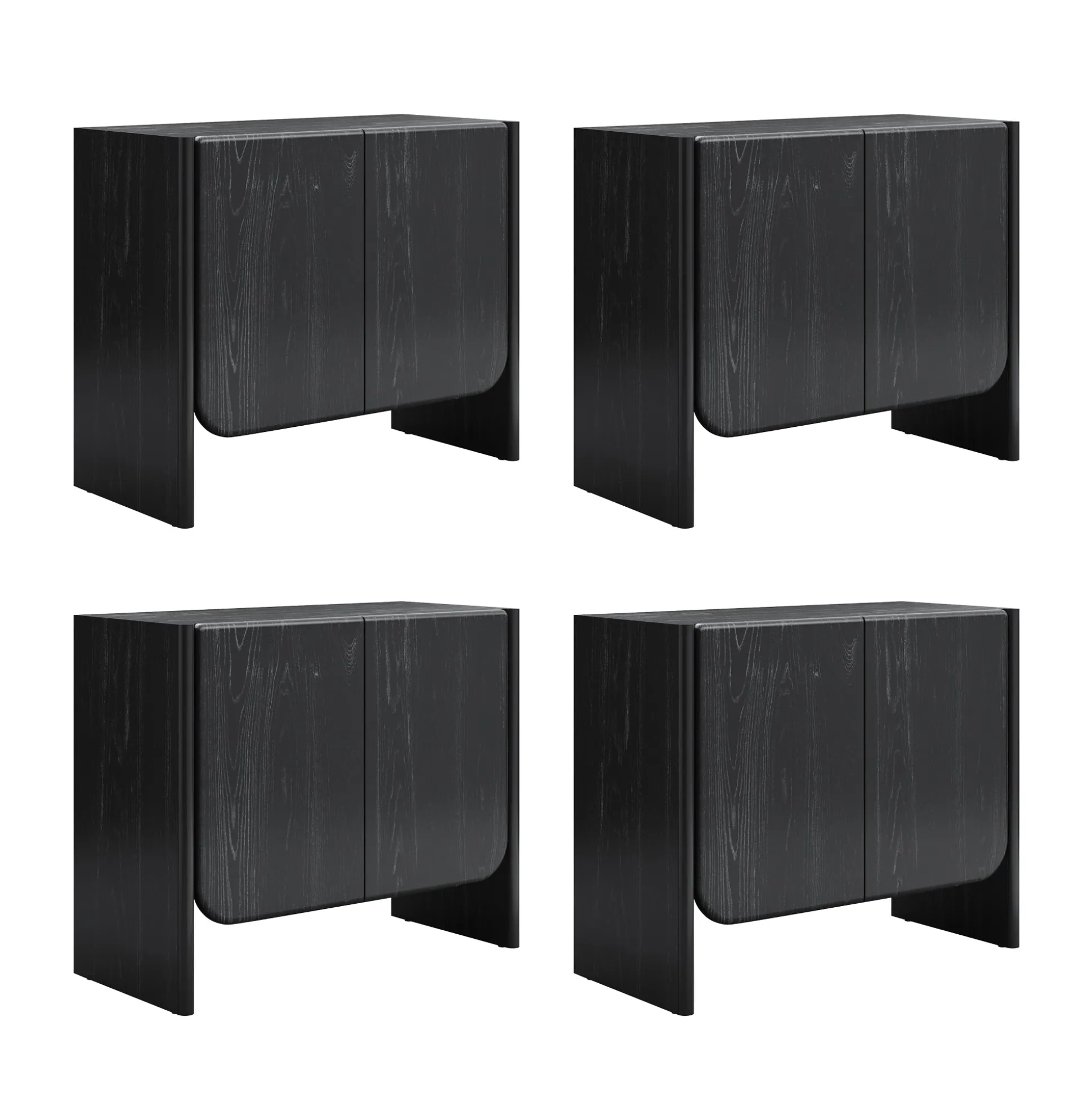 Rounded Wood TV Console Cabinet Black Oak for TVs up to 100"