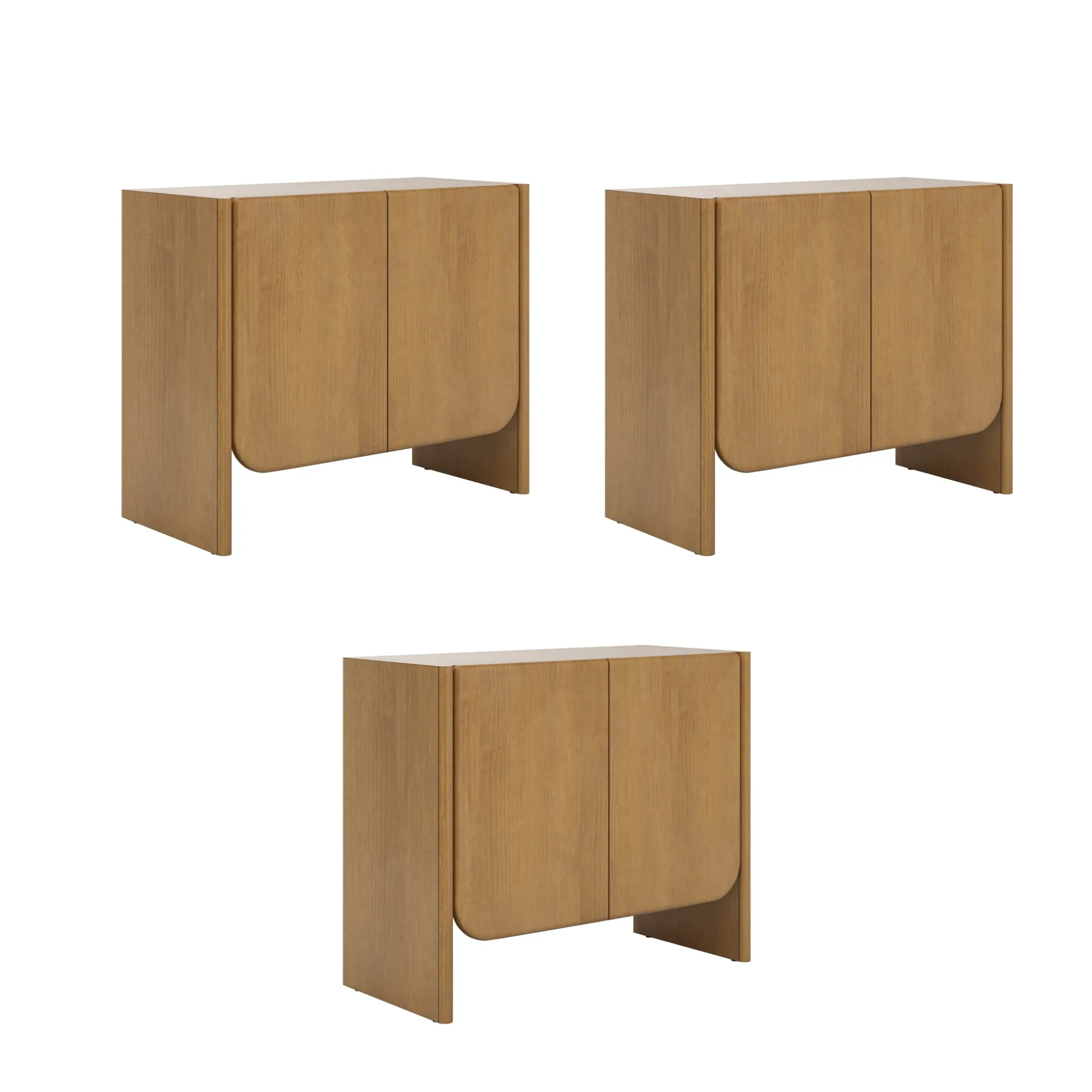 Rounded Wood TV Console Cabinet Light Brown for TVs up to 75"