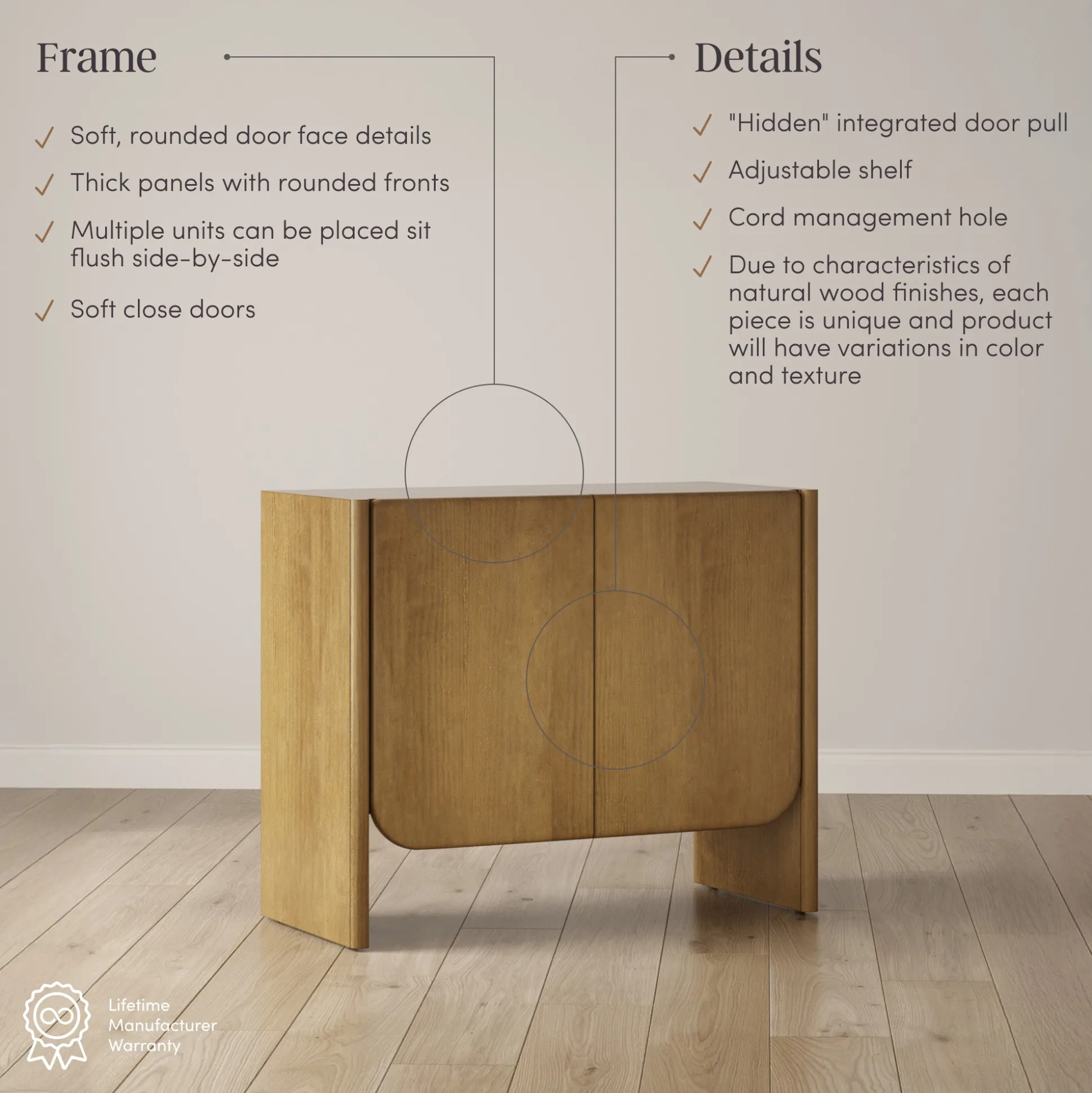 Rounded Wood TV Console Cabinet Light Brown for TVs up to 75"