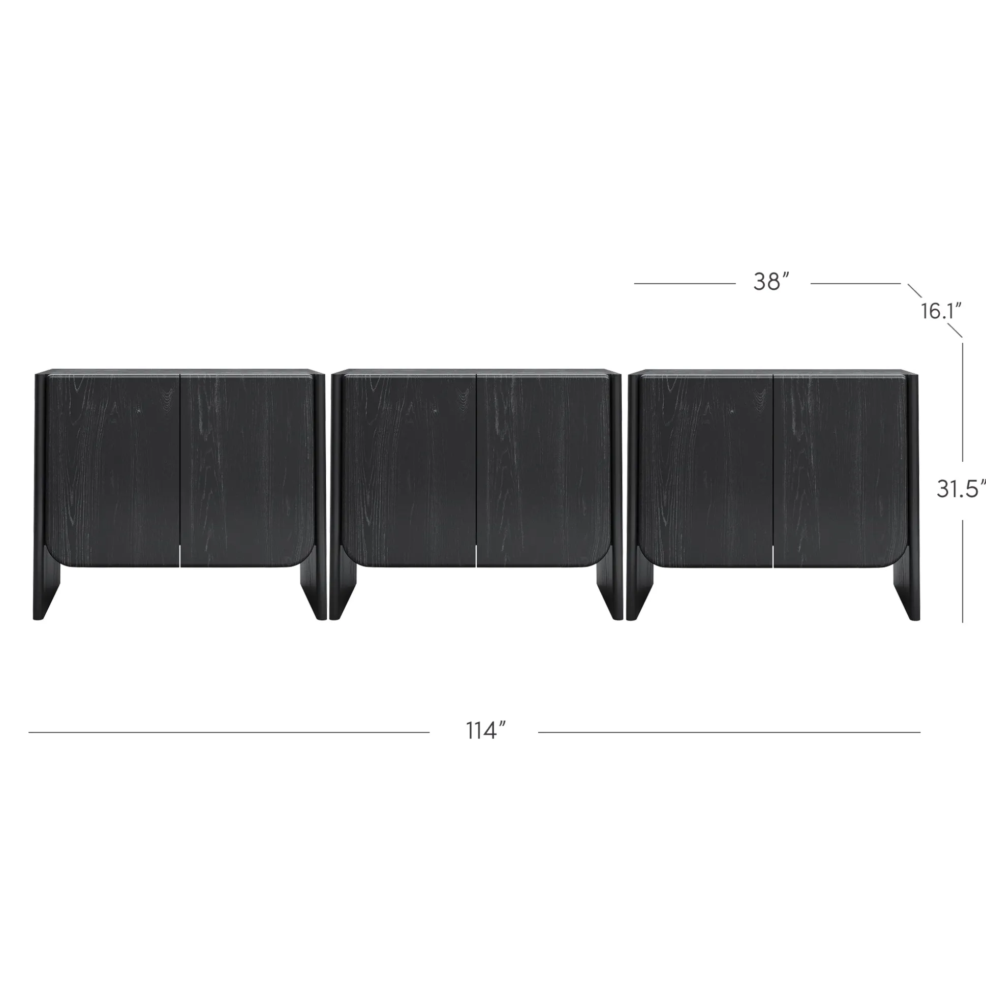 Rounded Wood TV Console Cabinet Black Oak for TVs up to 75"