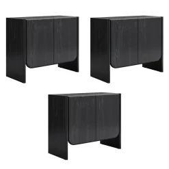 Rounded Wood TV Console Cabinet Black Oak for TVs up to 75