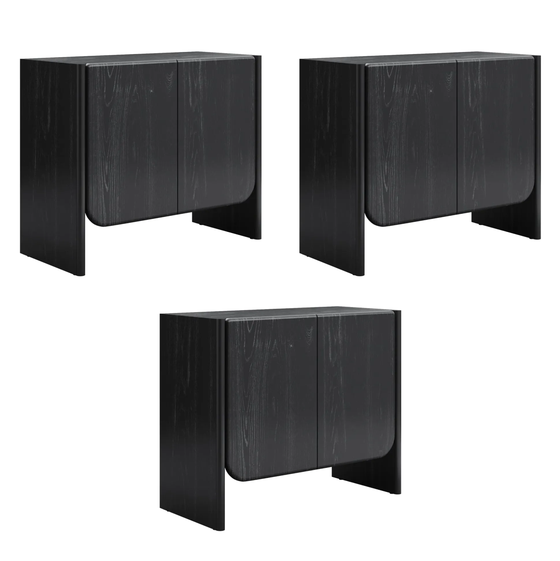 Rounded Wood TV Console Cabinet Black Oak for TVs up to 75"