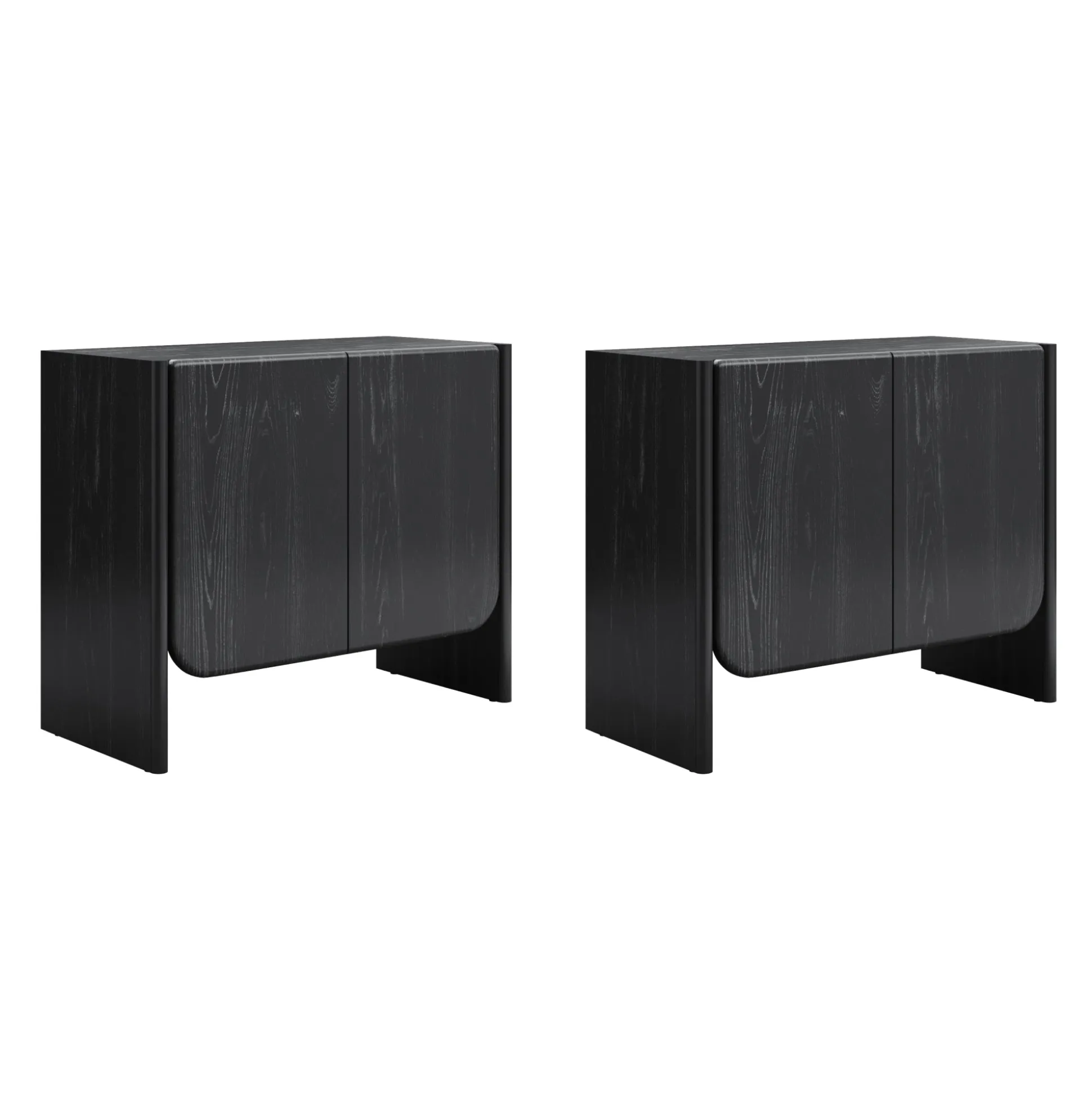 Rounded Wood TV Console Cabinet Black Oak for TVs up to 65"