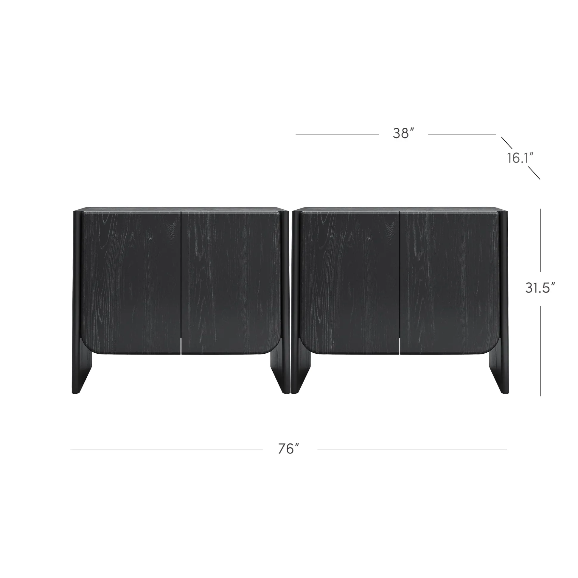 Rounded Wood TV Console Cabinet Black Oak for TVs up to 65"