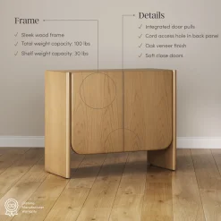 Rounded Wood TV Console Cabinet Raw Oak for TVs up to 100"
