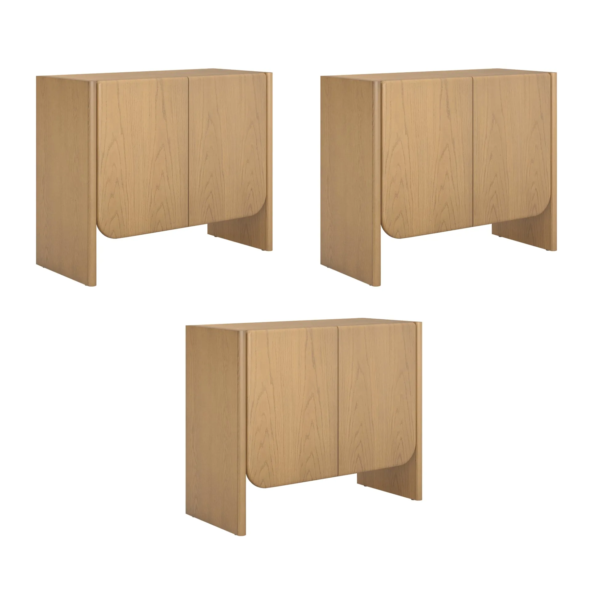Rounded Wood TV Console Cabinet Raw Oak for TVs up to 75"