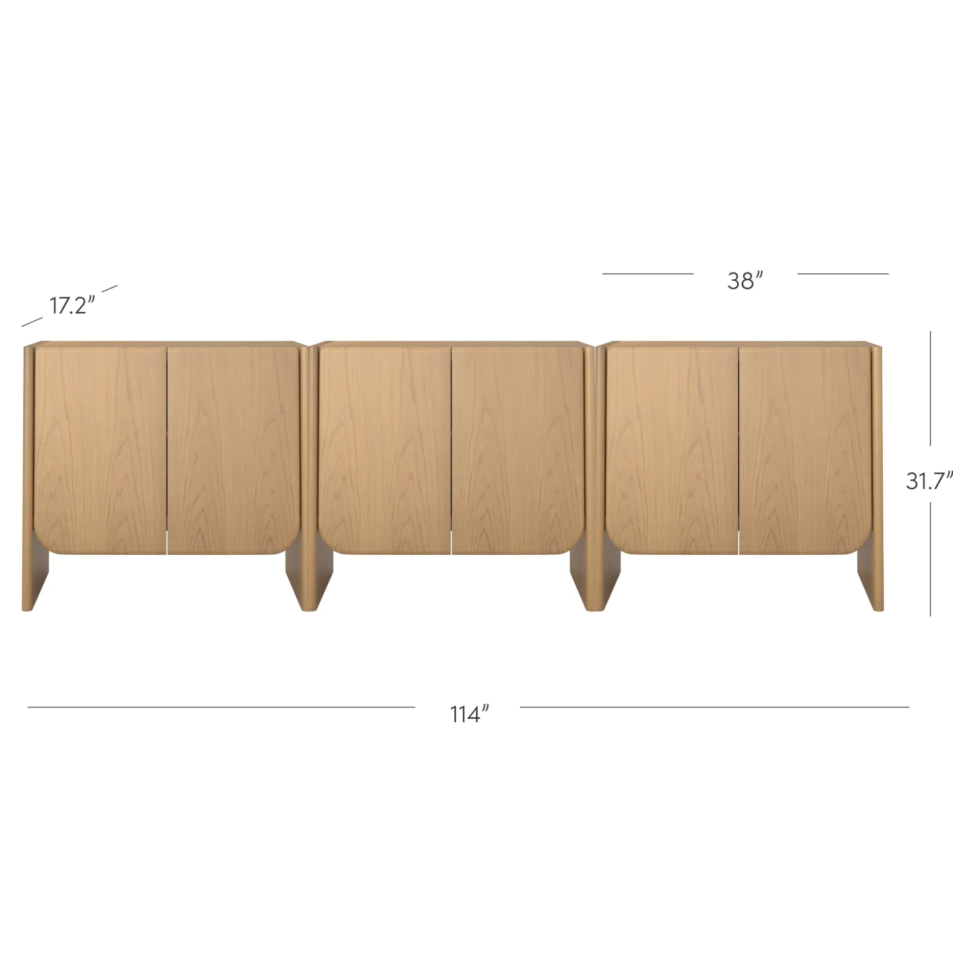 Rounded Wood TV Console Cabinet Raw Oak for TVs up to 75"