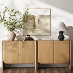 Rounded Wood TV Console Cabinet Raw Oak for TVs up to 65"