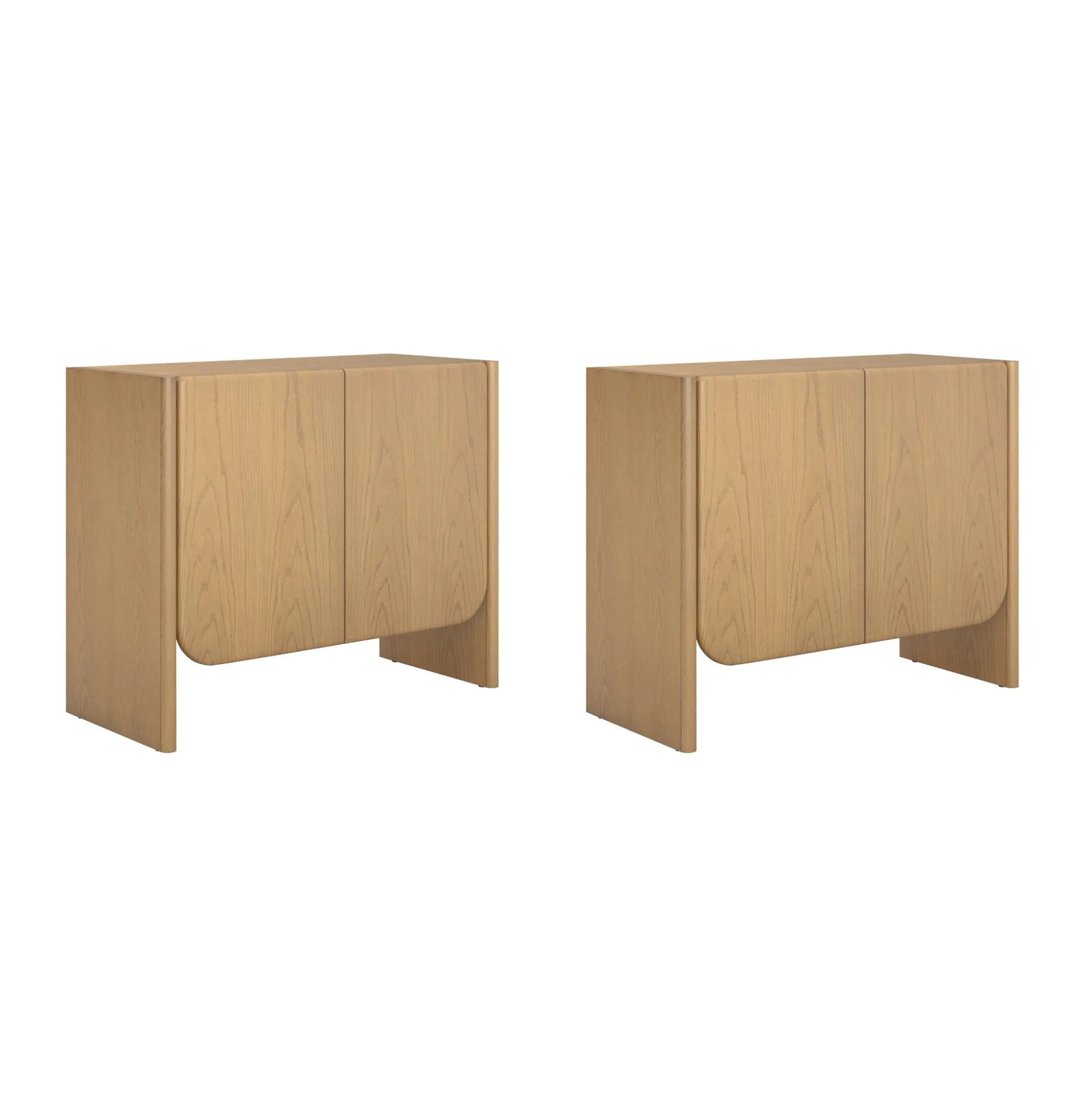 Rounded Wood TV Console Cabinet Raw Oak for TVs up to 65"
