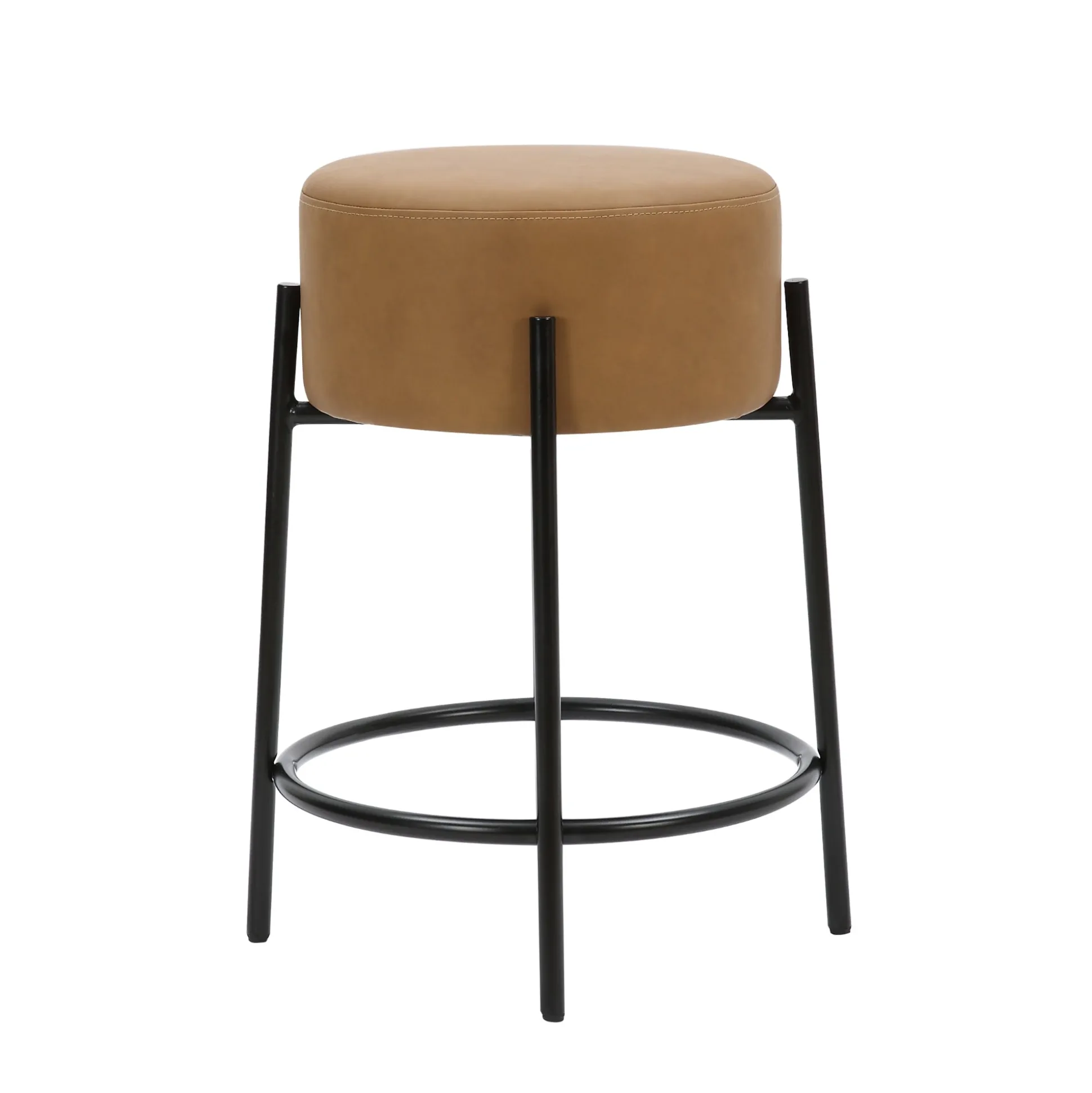 Round Faux Leather Backless Counter Height Bar Stools Brown (Set of 2)