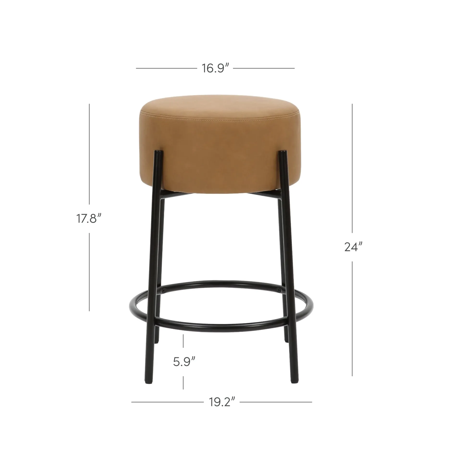 Round Faux Leather Backless Counter Height Bar Stools Brown (Set of 4)