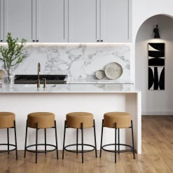 Round Faux Leather Backless Counter Height Bar Stools Brown (Set of 4)