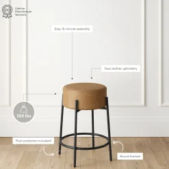 Round Faux Leather Backless Counter Height Bar Stool Brown