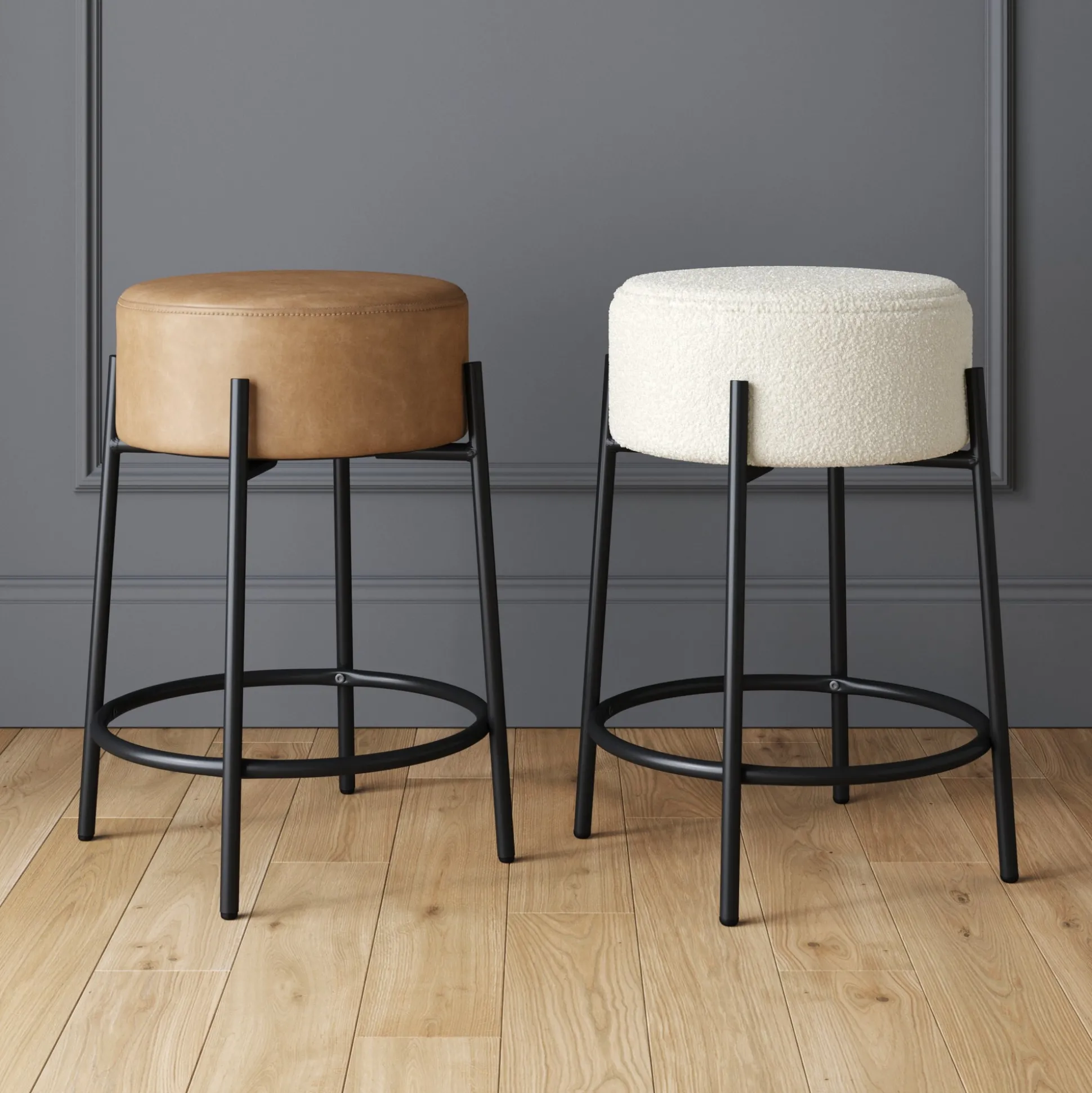 Round Faux Leather Backless Counter Height Bar Stool Brown