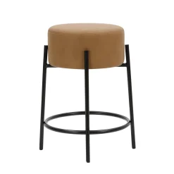 Round Faux Leather Backless Counter Height Bar Stool Brown
