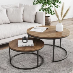 Round Nesting Coffee Table Set Reclaimed Oak