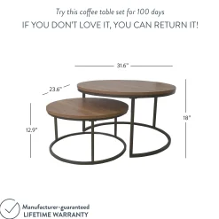Round Nesting Coffee Table Set Reclaimed Oak
