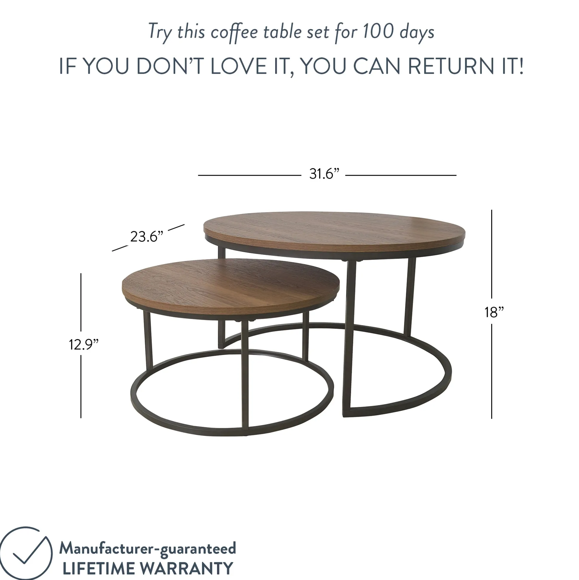 Round Nesting Coffee Table Set Reclaimed Oak