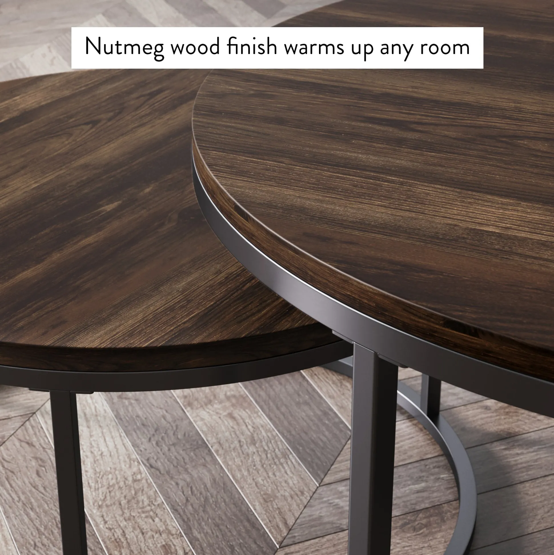 Round Nesting Coffee Table Set Nutmeg