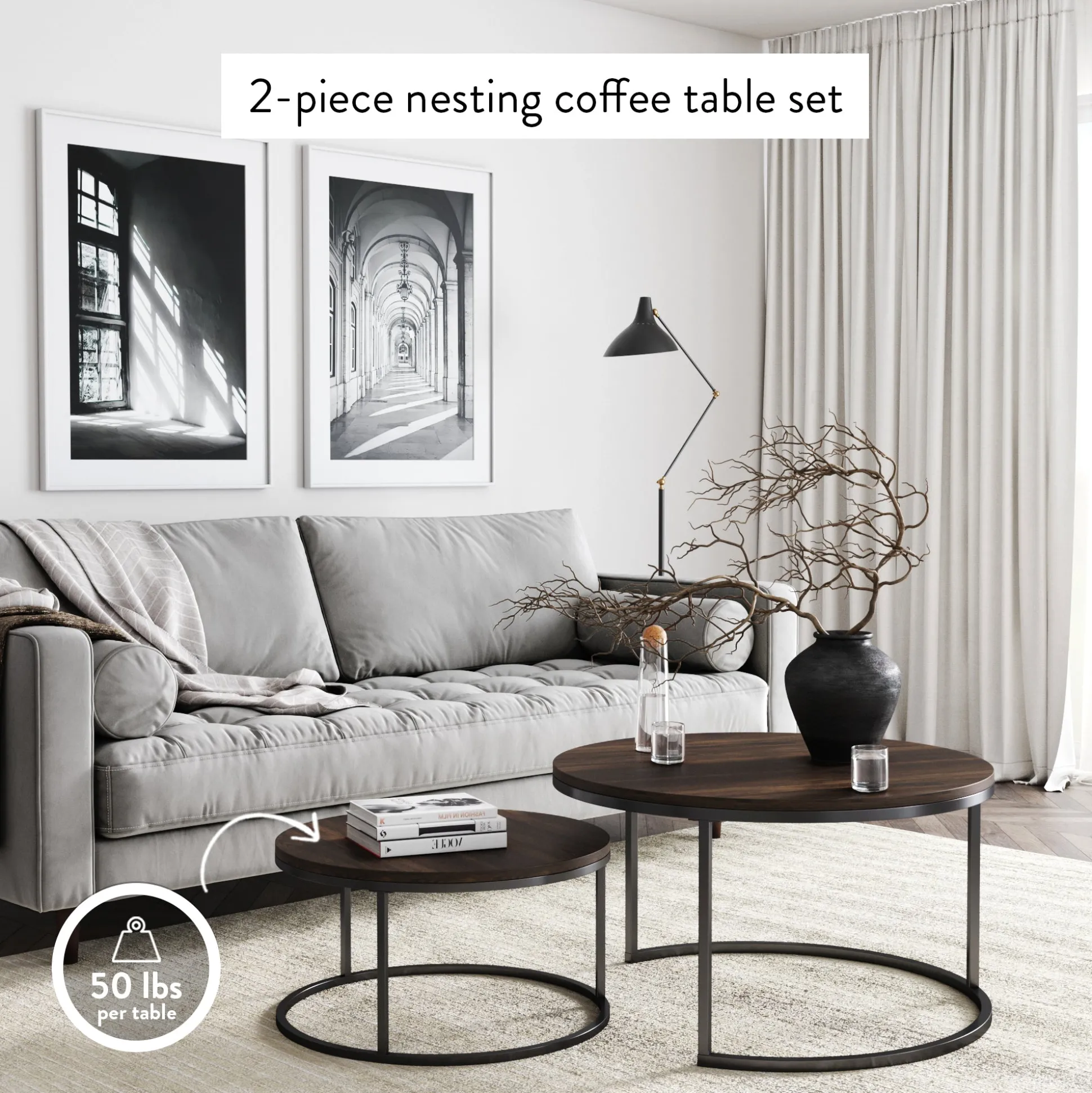 Round Nesting Coffee Table Set Nutmeg