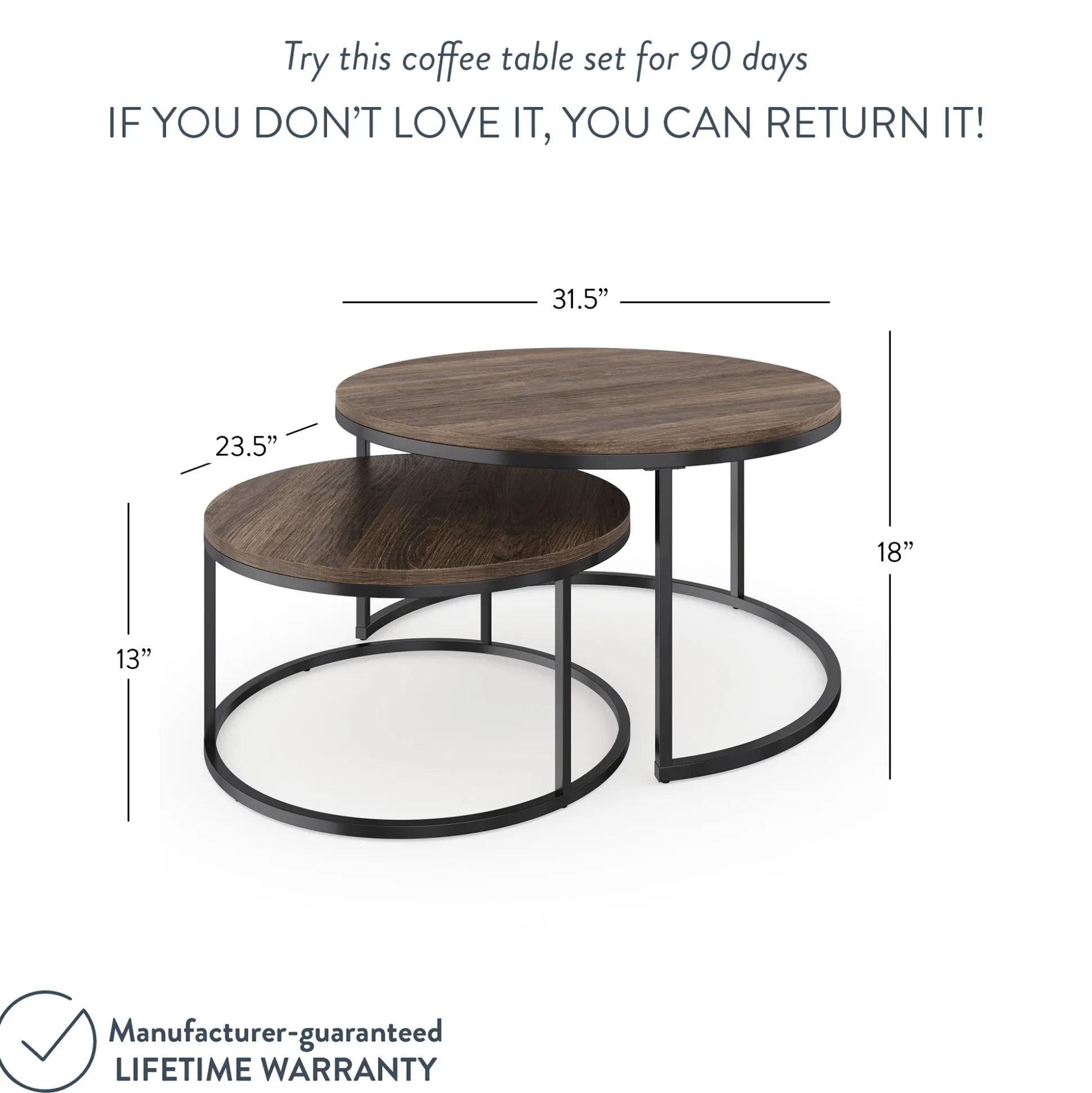 Round Nesting Coffee Table Set Nutmeg