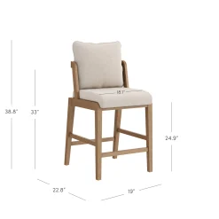 Scandinavian Bar Stool with Back Light Brown (Set of 4)