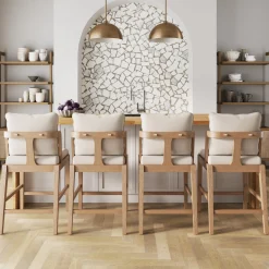 Scandinavian Bar Stool with Back Light Brown (Set of 4)
