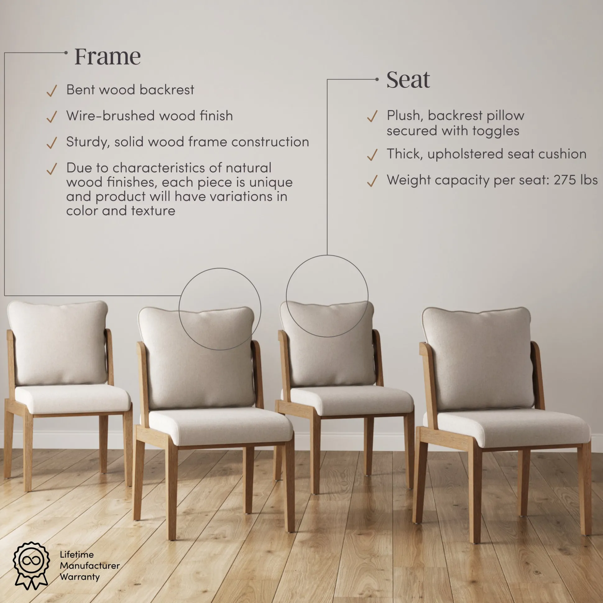Scandinavian Dining Chair with Back Light Brown (Set of 4)