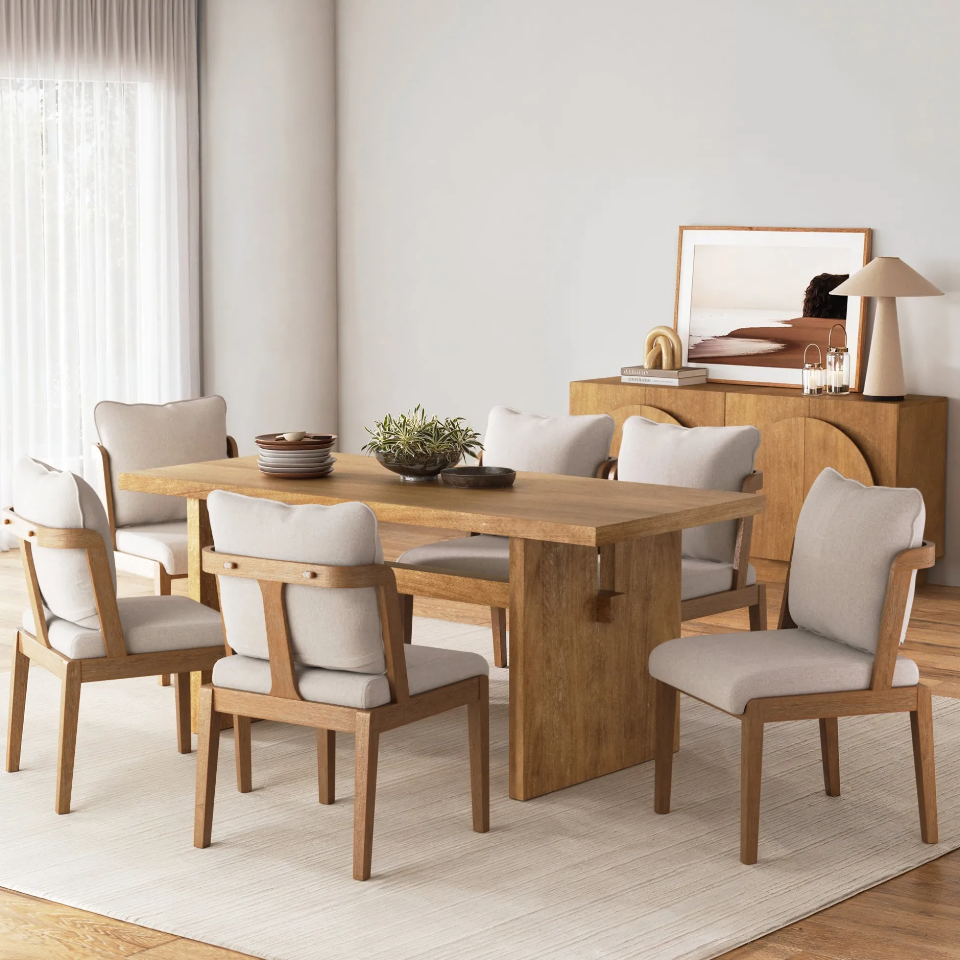 Scandinavian Dining Chair with Back Light Brown (Set of 6)