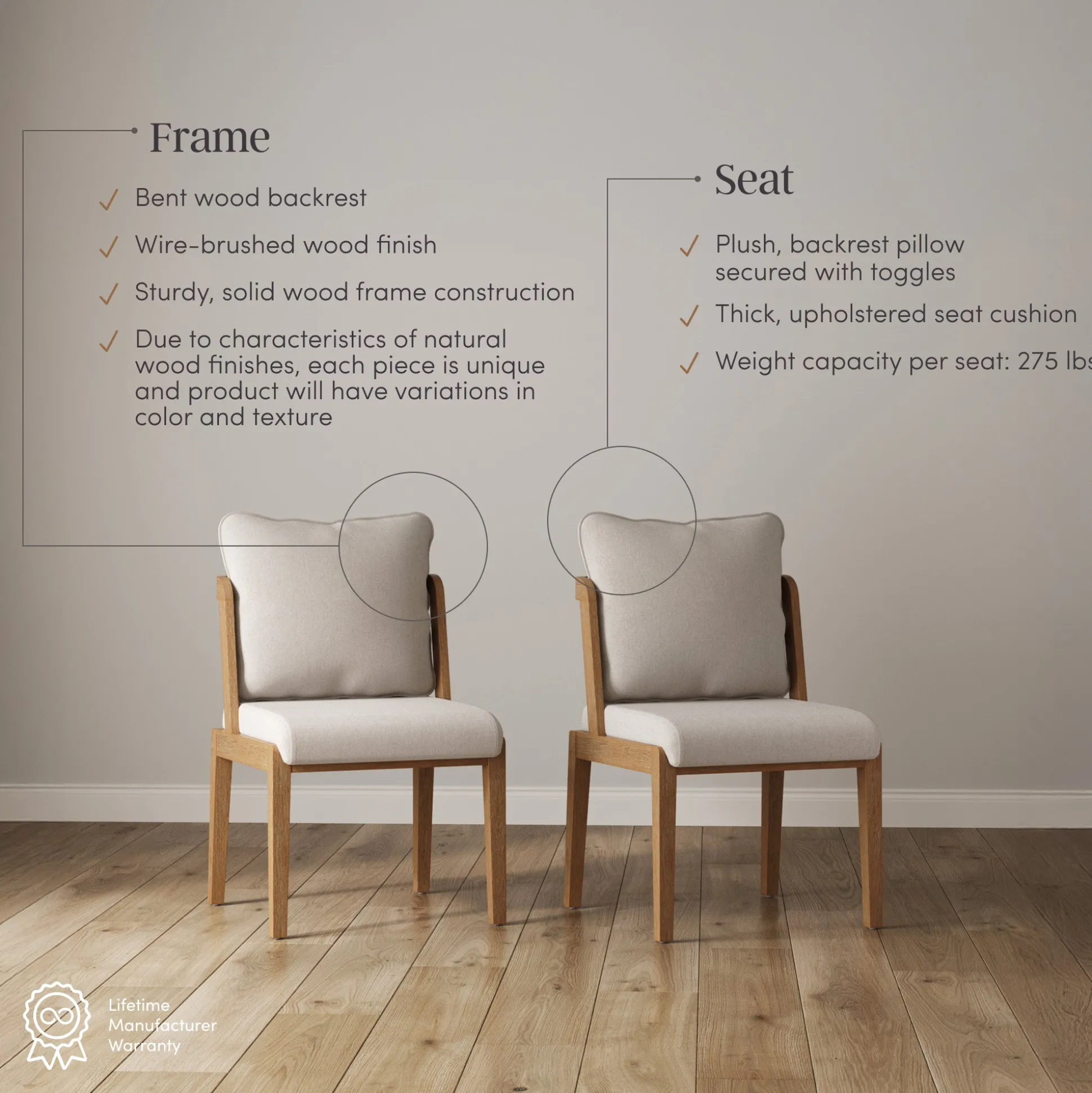 Scandinavian 2-Pack Dining Chair with Back Light Brown