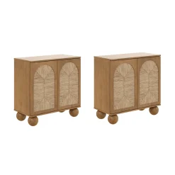 Seagrass Arched Storage Cabinet Credenza Light Brown (Set of 2)