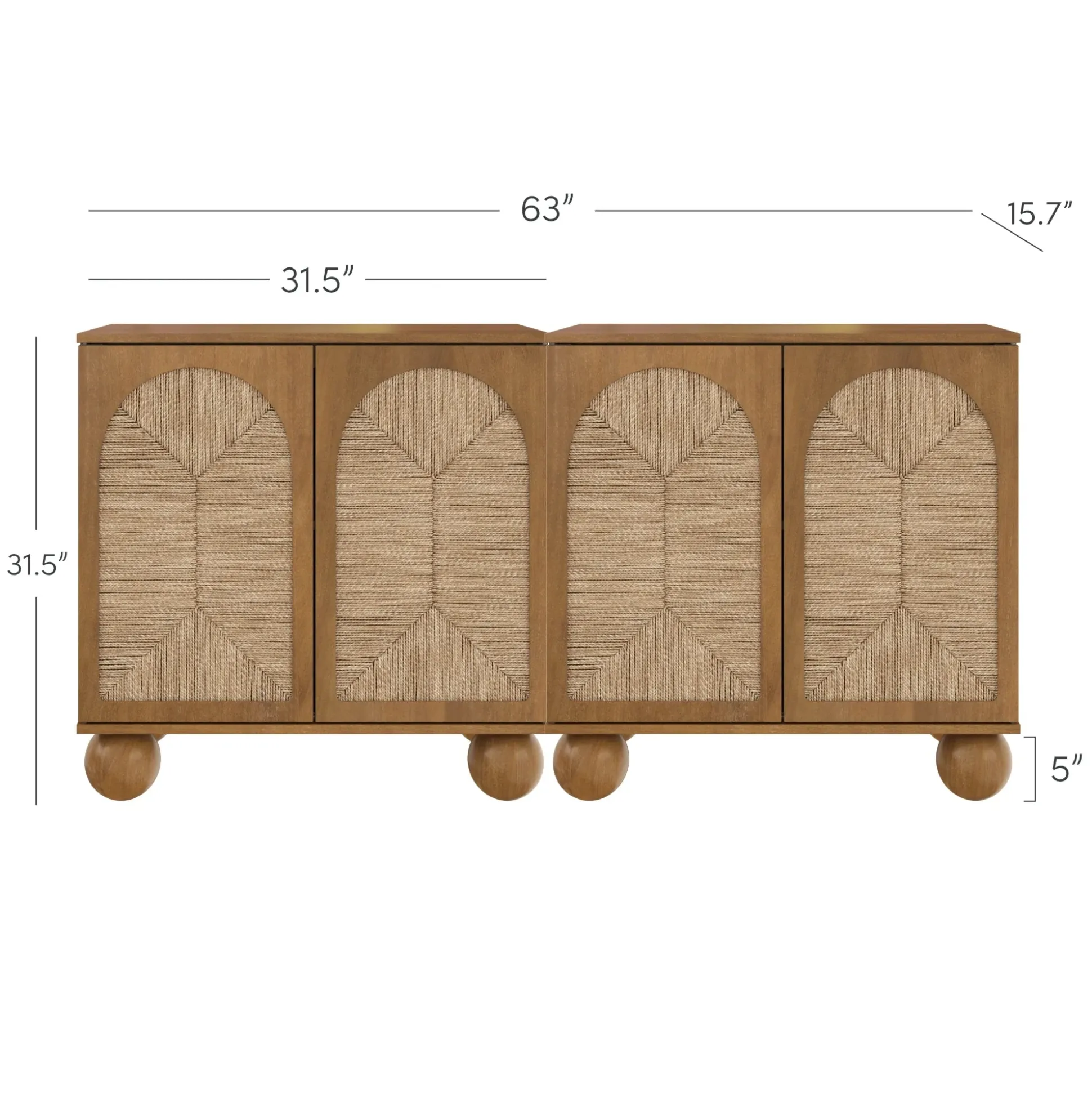 Seagrass Arched Storage Cabinet Credenza Light Brown (Set of 2)