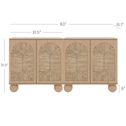 Seagrass Arched Storage Cabinet Credenza Raw Oak (Set of 2)