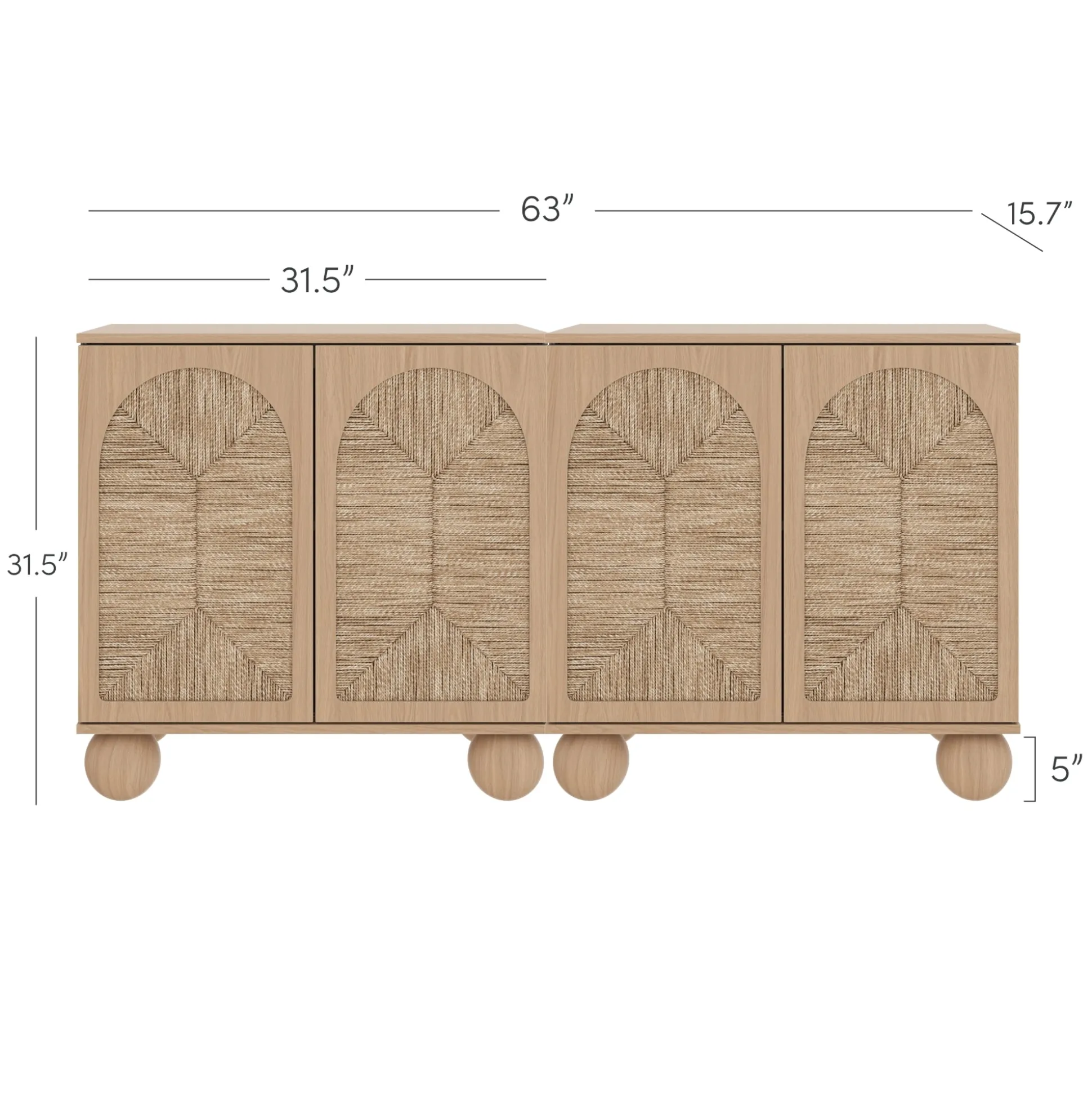 Seagrass Arched Storage Cabinet Credenza Raw Oak (Set of 2)