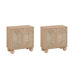Seagrass Arched Storage Cabinet Credenza Raw Oak (Set of 2)