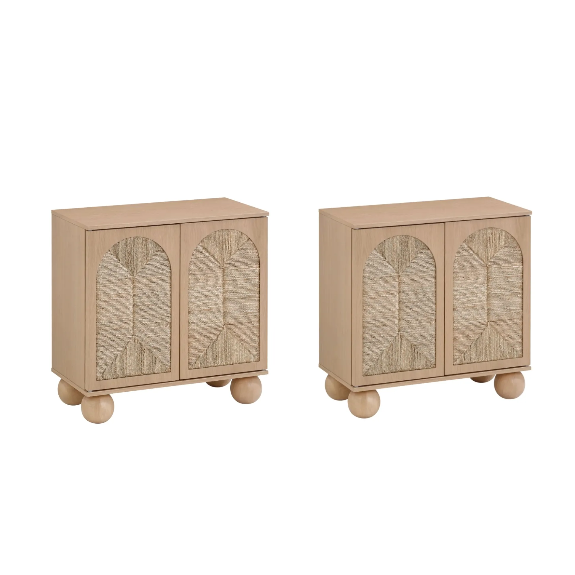 Seagrass Arched Storage Cabinet Credenza Raw Oak (Set of 2)