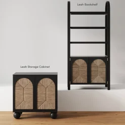Seagrass Arched Storage Cabinet Credenza Black (Set of 2)