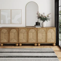 Seagrass Arched Storage Cabinet Credenza Light Brown (Set of 3)