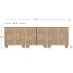 Seagrass Arched Storage Cabinet Credenza Raw Oak (Set of 3)