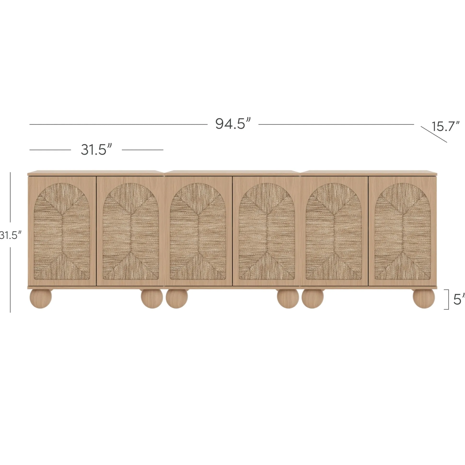 Seagrass Arched Storage Cabinet Credenza Raw Oak (Set of 3)