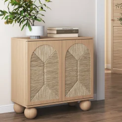 Seagrass Arched Storage Cabinet Raw Oak
