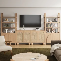Seagrass Arched Storage Cabinet Raw Oak