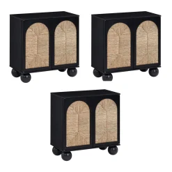 Seagrass Arched Storage Cabinet Credenza Black (Set of 3)