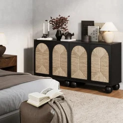 Seagrass Arched Storage Cabinet Black